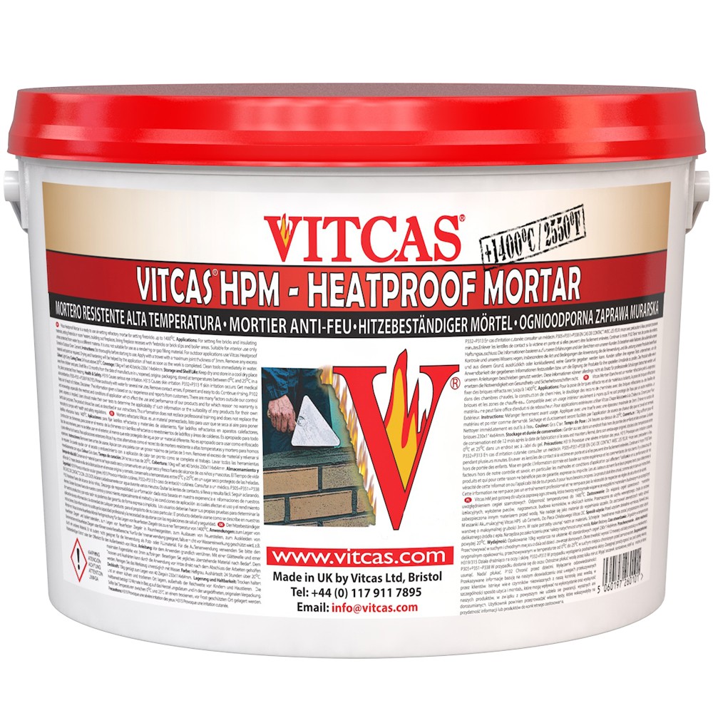 HPM Mortar in a Firebox: Check the Application Conditions Vitcas HPM Heatproof Mortar packaging